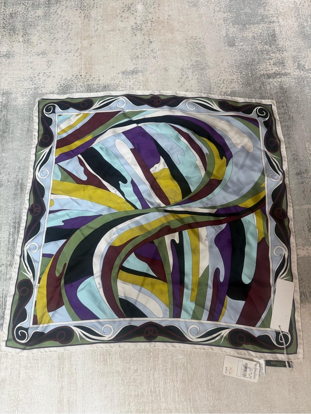 Vintage NWT Deadstock Emilio Pucci Silk Abstract Wave Scarf-Multicolor 100% silk